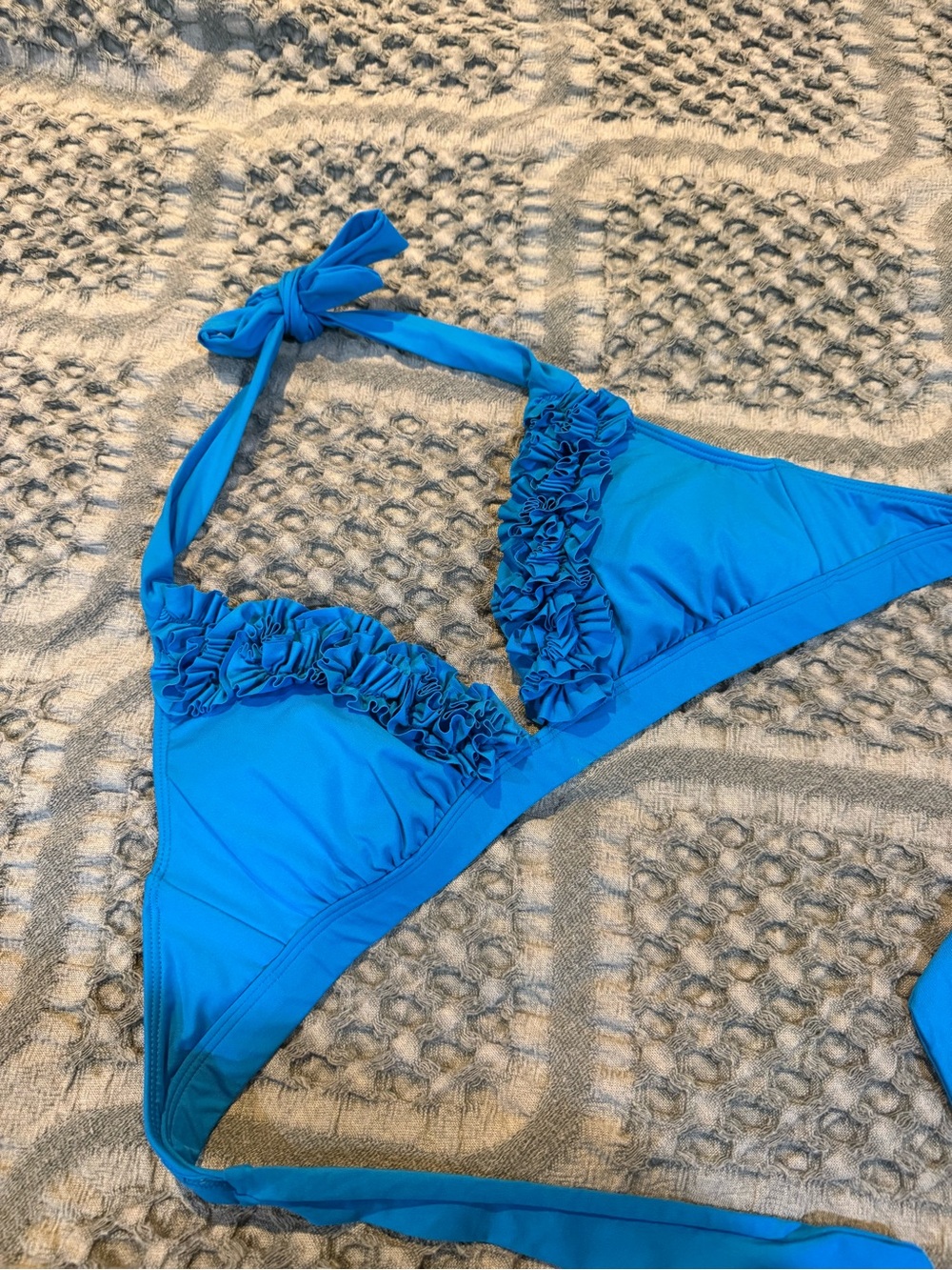 Blue Ruffled Triangle Bikini Top - Picture 6 of 8